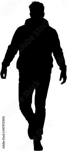 Silhouette of a Person Walking with Hooded Jacket