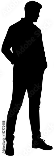 Silhouette of a man in casual stance, facing downwards