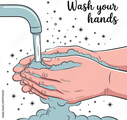 Washing hands with soap and water to prevent the spread of disease
