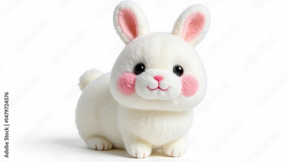 Obraz premium Plush rabbit doll, white background, soft wool, cute design.