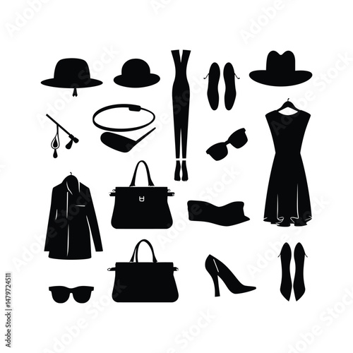 Minimalist Clothing Icons Silhouette White Background