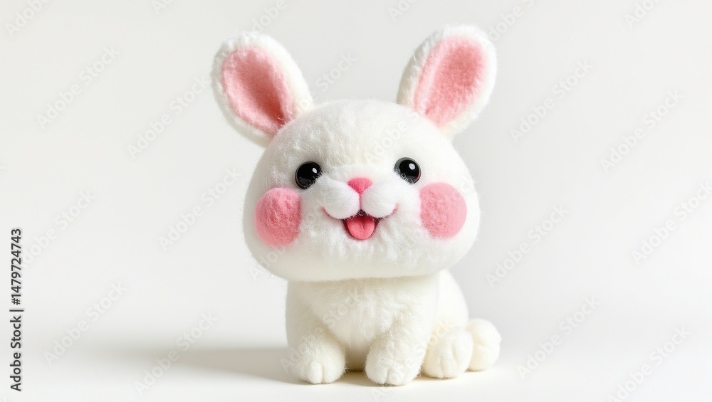 Obraz premium Plush rabbit doll, white background, soft wool, cute design.