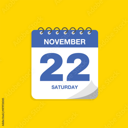 Day calendar with date November 22. Calendar icon vector. Business meeting schedule date sign, event calendar reminder, appointment date symbol, page calendar agenda planner sign, deadline template.