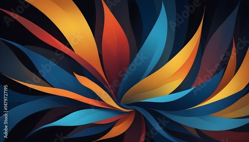 Colorful, abstract artwork with curved shapes and a dynamic, flowing design.