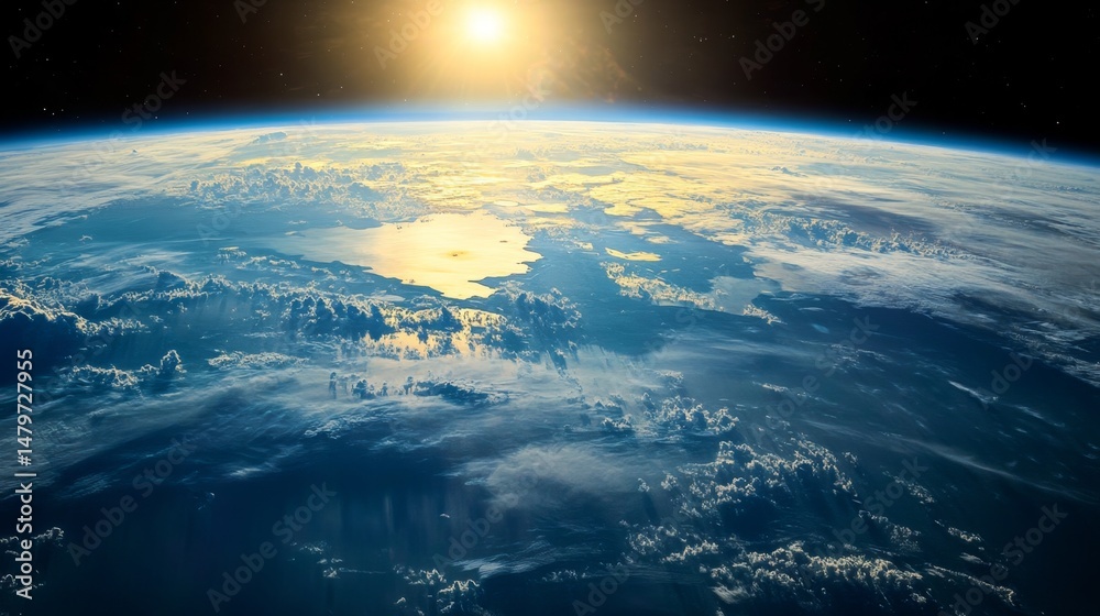Fototapeta premium Sunrise over earth aerial view of the planet's atmosphere space nature celestial beauty