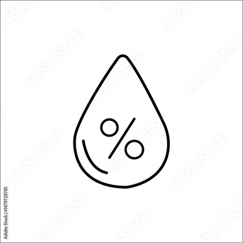 Basic RGB"Minimalist Black and White Vector Illustration of a Water Droplet with a Percentage Sign, Representing Hydration Levels or Moisture Content in a Clean and Modern Design"