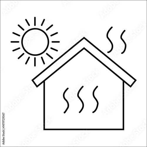 Basic RGB"Minimalist Black and White Vector Illustration of a House Under the Sun with Heat Waves, Depicting High Temperatures and Hot Weather Impact on Residential Spaces"