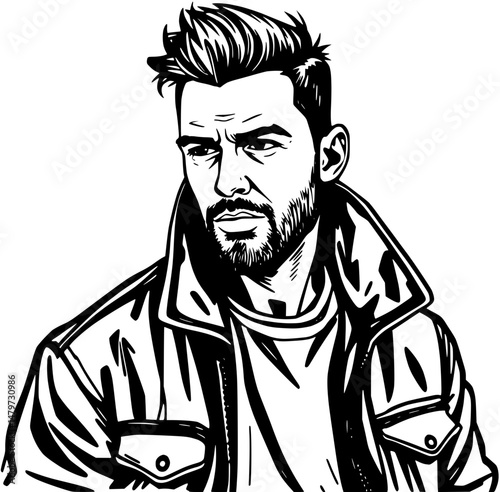Black and White Portrait of a Stylish Man with Beard