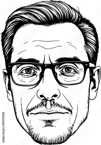 Illustration of a Man with Glasses and Facial Hair