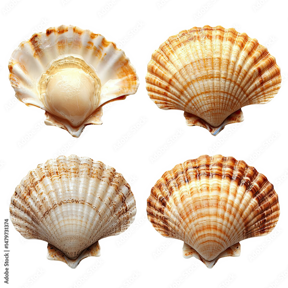 Obraz premium Seashells isolated on transparent background cutout