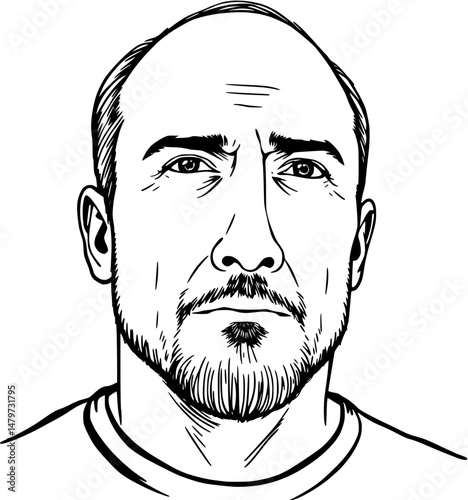 Line Art Portrait of Middle-Aged Man with Beard