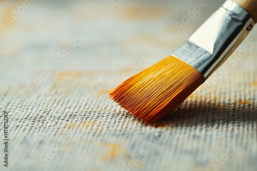 A close-up of a paintbrush gliding over a textured canvas, depicting the start of an artistic creation filled with color and potential.