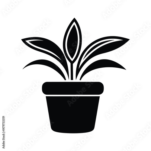 Plant Pot Silhouette Clipart on White Background