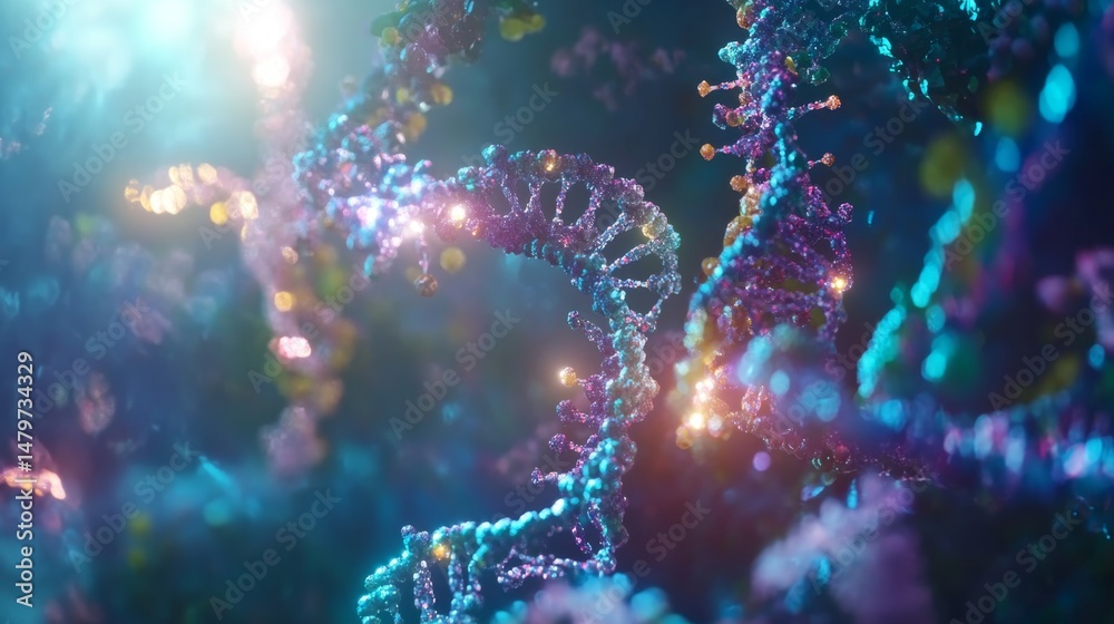 Fototapeta premium Exploring dna structure and function in a vibrant abstract environment a scientific visualization journey
