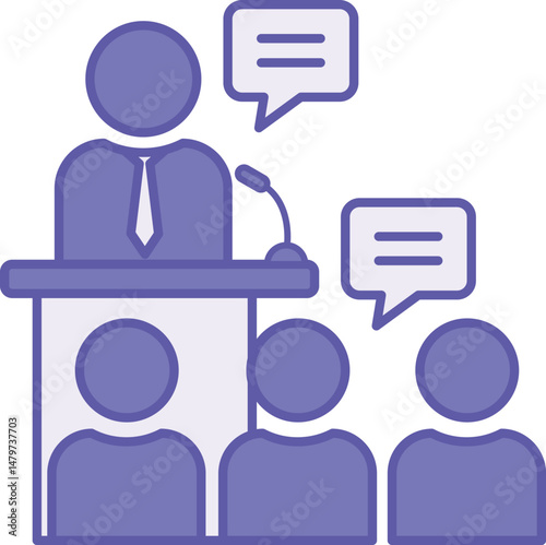 Colored Discourse Icon. Vector Illustration. Man on Podium Talking to Audience. Speech, Report, Conference, Seminar. Speaking Concept