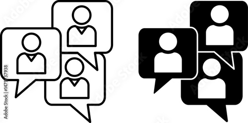 Group Talk Icons. Black and White Vector Illustration. People Chatting. Speaking Concept