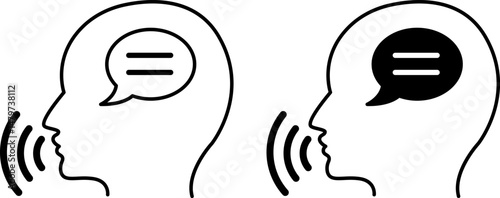 Speak Icons. Black and White Vector Illustration. Man Expressing Thoughts Verbally. Learning a Foreign Language