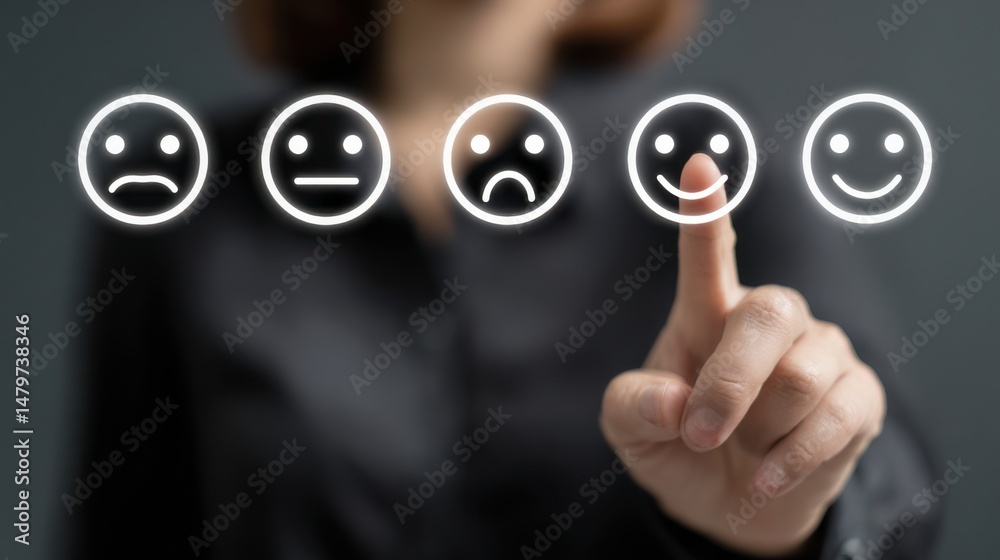 User selects a feedback icon indicating satisfaction level in a business setting User selects a feedback icon indicating satisfaction level in a business setting