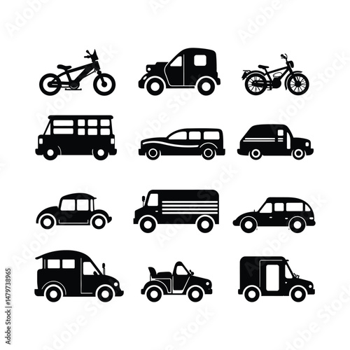 Vehicles Silhouette Clipart on White Background