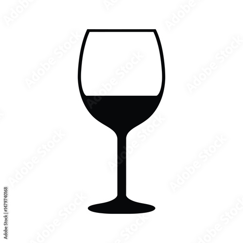Wine Glass Silhouette Clipart Black on White Background