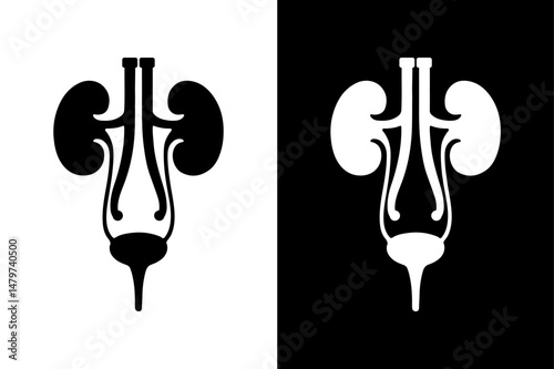 Human Urinary System Icon Flat Black Silhouette on White Background.