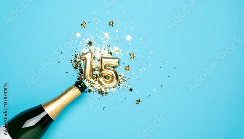 15th anniversary champagne bottle balloon pop. 