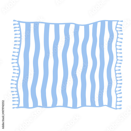 Rolled out striped plaid with tassel isolated illustration. Picnic blanket, vector design element.