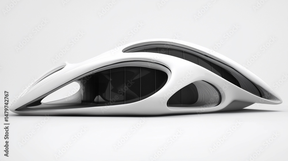 Fototapeta premium Architectural rendering showcasing a futuristic building design on white background