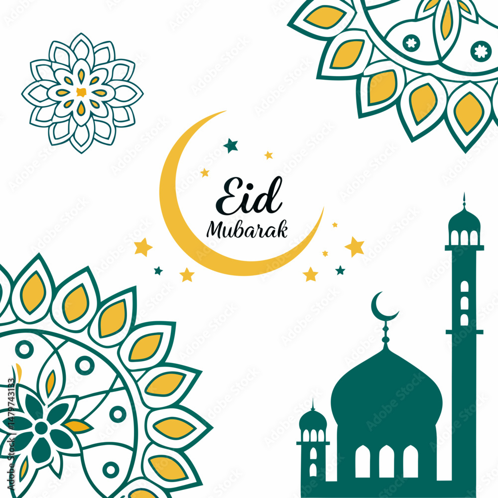 Naklejka premium Eid mubarak and islamic greeting card , poster, banner design, abstract vector illustration design