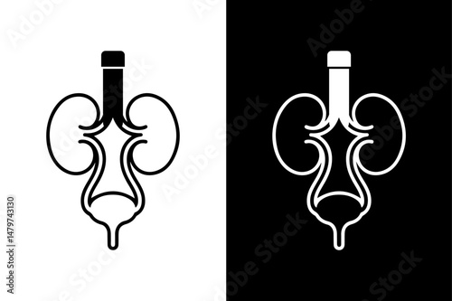 Human Urinary System Silhouette Vector Icon Black and White Medical Design.