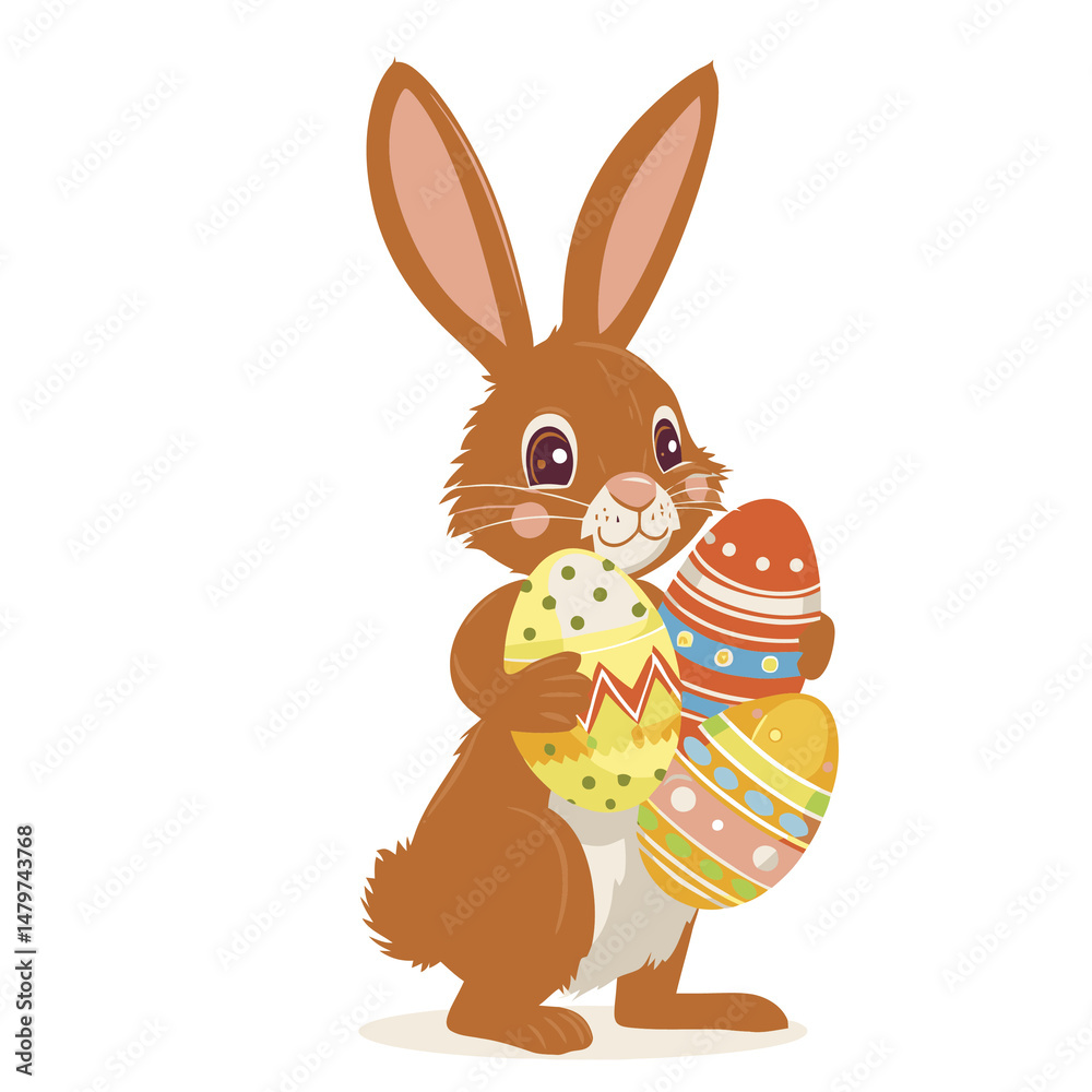 Fototapeta premium Vector cute rabbit holding easter eggs
