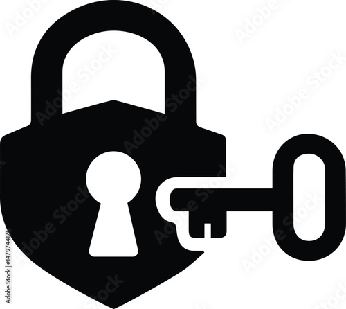 A metal padlock and key icon for internet security and protection