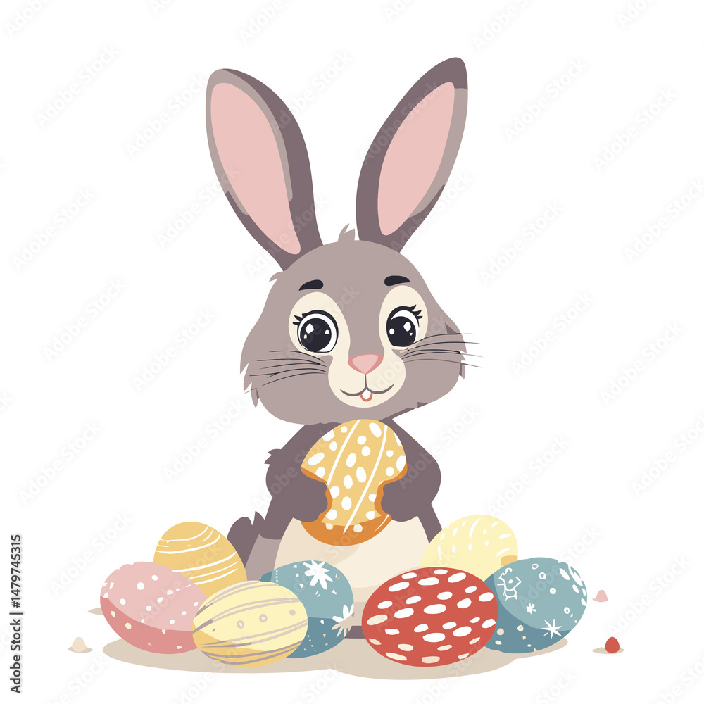 Fototapeta premium Vector cute rabbit holding easter eggs
