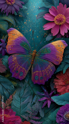 Vibrant Butterfly With Ornate Wings Among Garden Blooms