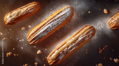 Golden pastries dusted with powdered sugar. photo