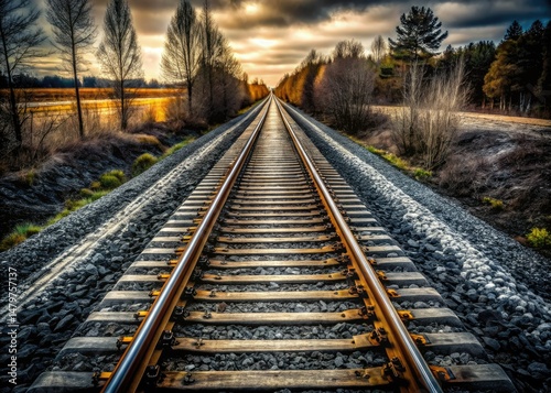 Black and White Railway Portrait Photography: Vertical Image of Train Tracks, Railroad, Steam Train, Vintage Railroad, Railway Scene