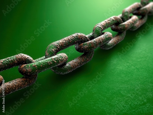 Rusty Green Metal Chain Close Up