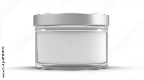 Clear glass jar with silver lid containing white cream, ideal for skincare and cosmetic applications