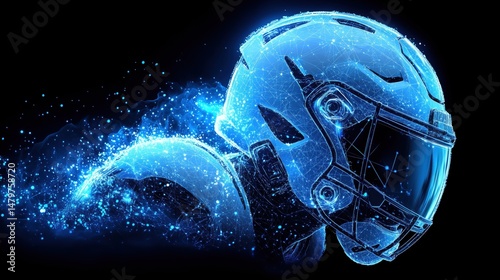Digital football helmet design showcases futuristic technology in sports and safety gear