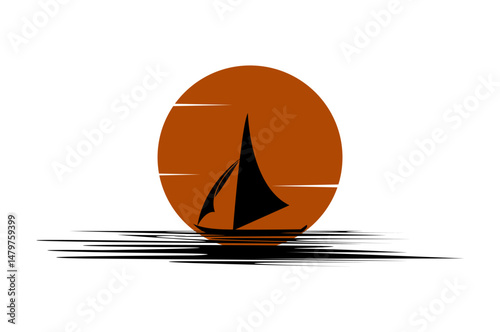Silhouette of Dhow logo design, Traditional Sailboat illustration vector