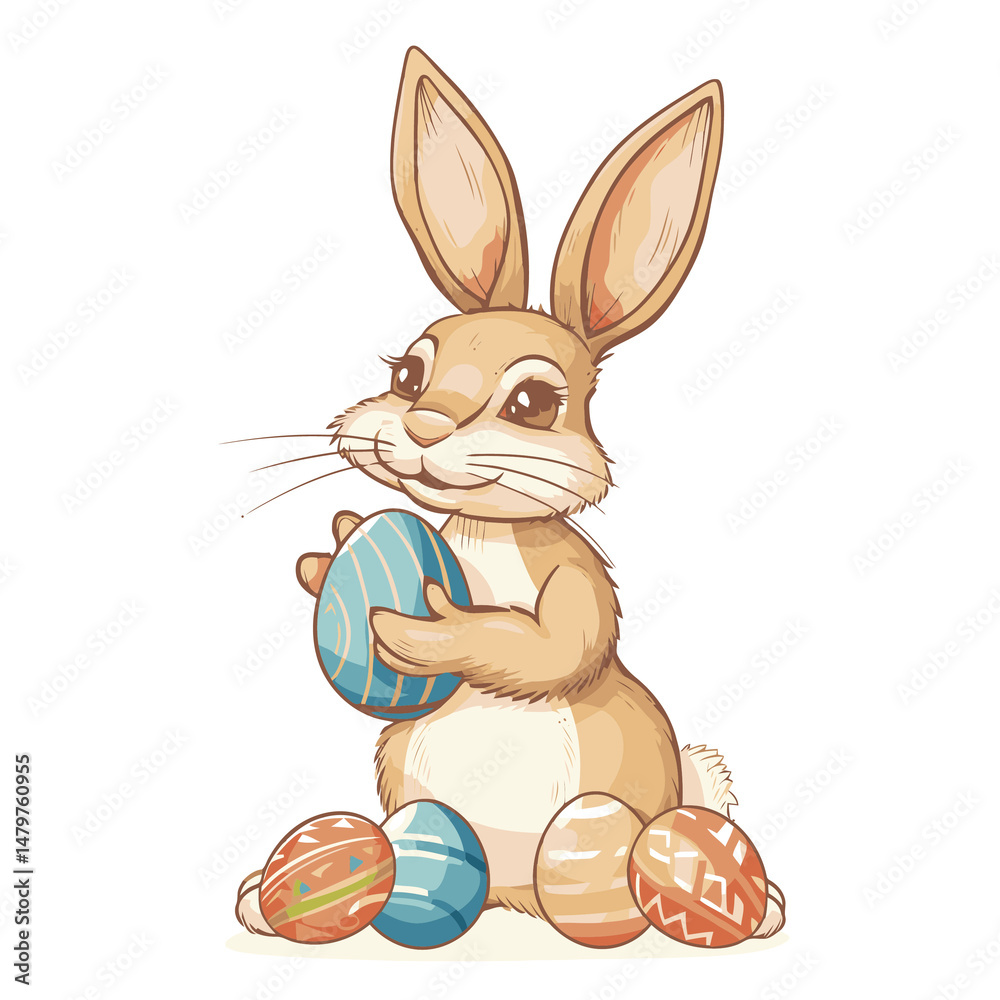 Fototapeta premium Vector cute rabbit holding easter eggs