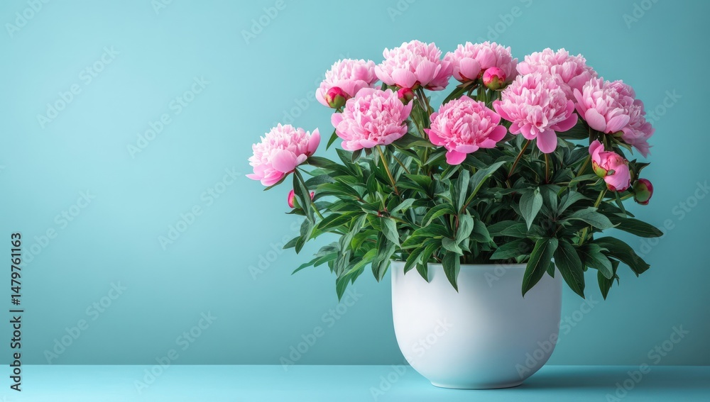Naklejka premium Pink peonies in a white pot