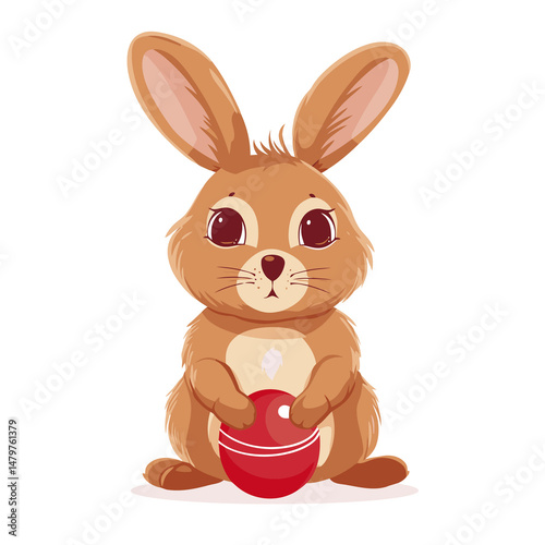 Vector cute rabbit holding easter eggs