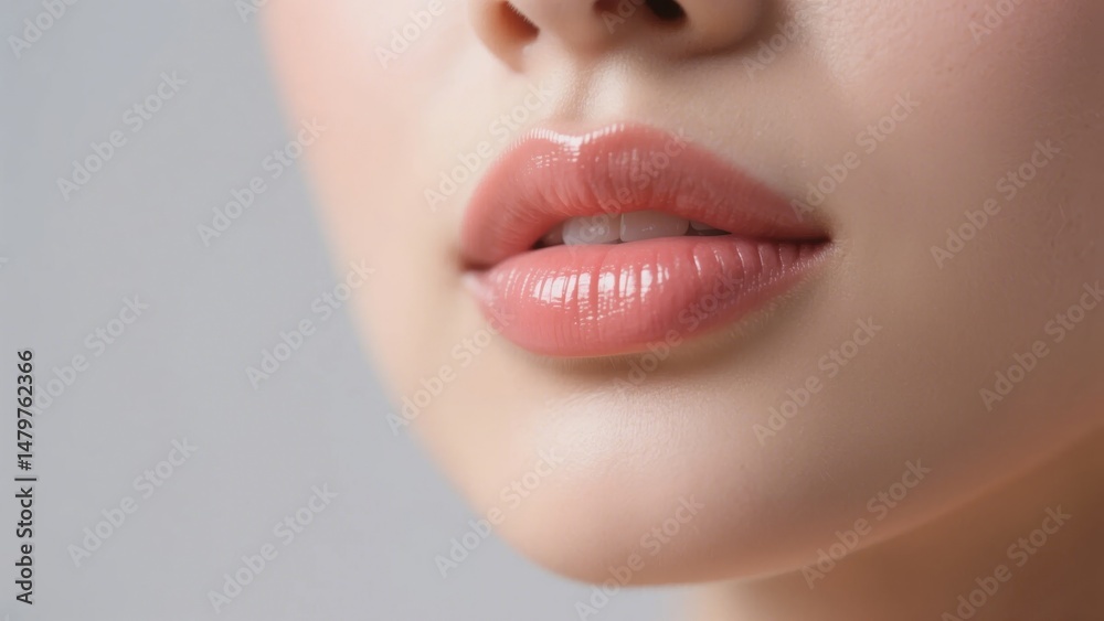 Obraz premium Close-up of a person's lips with glossy finish