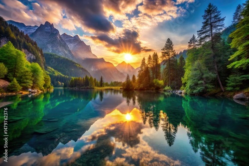 Blausee Lake Summer Silhouette Switzerland - Kandergrund Bernese Oberland Photography photo