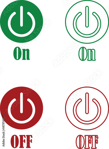Power on or off button icon set. Turn on and turn off switch button. On and off toggle switch buttons. On and off vector with red and green color collection isolated on transparent background.