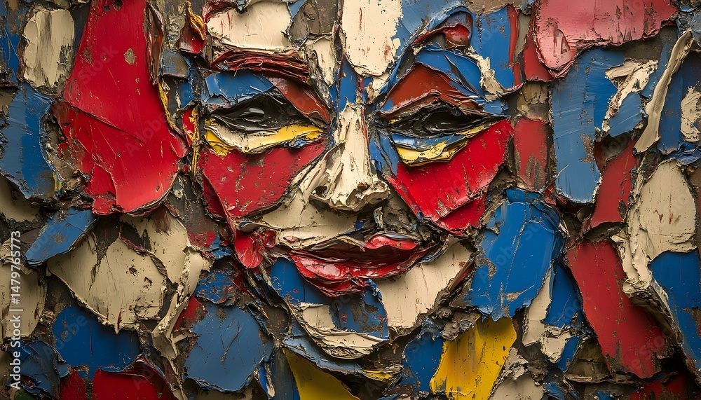 Fototapeta premium Abstract portrait of a face crafted from fragmented metal pieces.