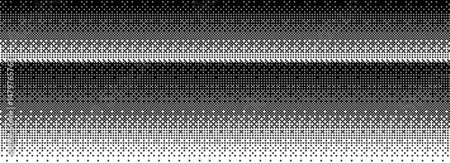 Pixelated bitmap gradient texture. Retro pixel art, black dither pattern, 8 bit background. Vector illustration simple halftone dot gradation from black to transparent, white.
