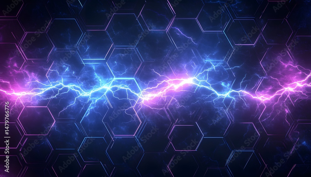 Fototapeta premium Abstract design with vibrant energy and hexagon grid.