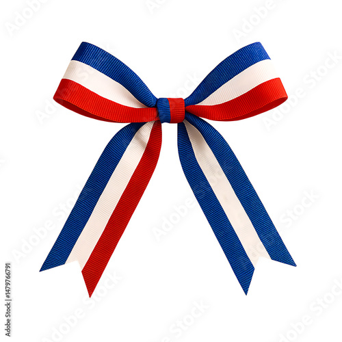 Elegant patriotic ribbon bow featuring the colors red white and blue for celebration